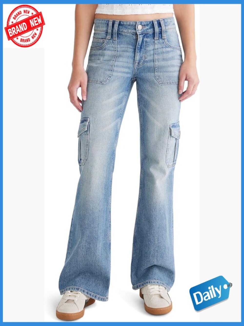 Mid-Rise Flare Cargo Jeans with Pockets